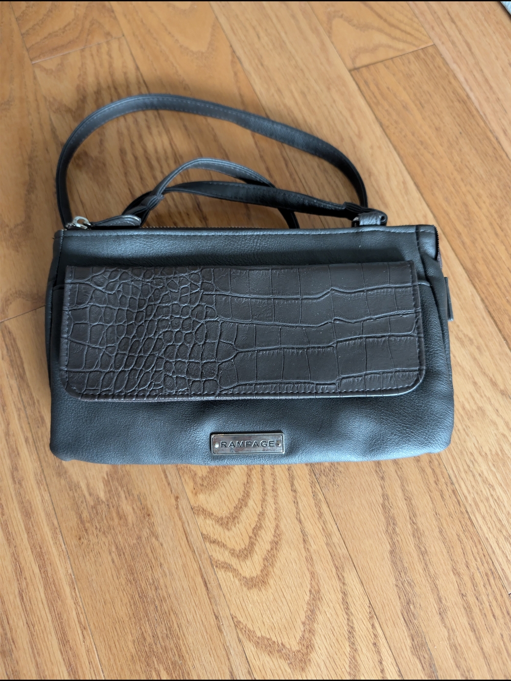 Rampage Black Faux-Croc Flap Shoulder Bag
